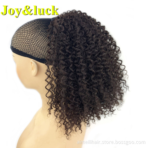 Wholesale Price Wigs Natural Afro Kinky Curly Drawstring Ponytail Hair Extension Black Ombre Red Short Deep Curly Synthetic Wig